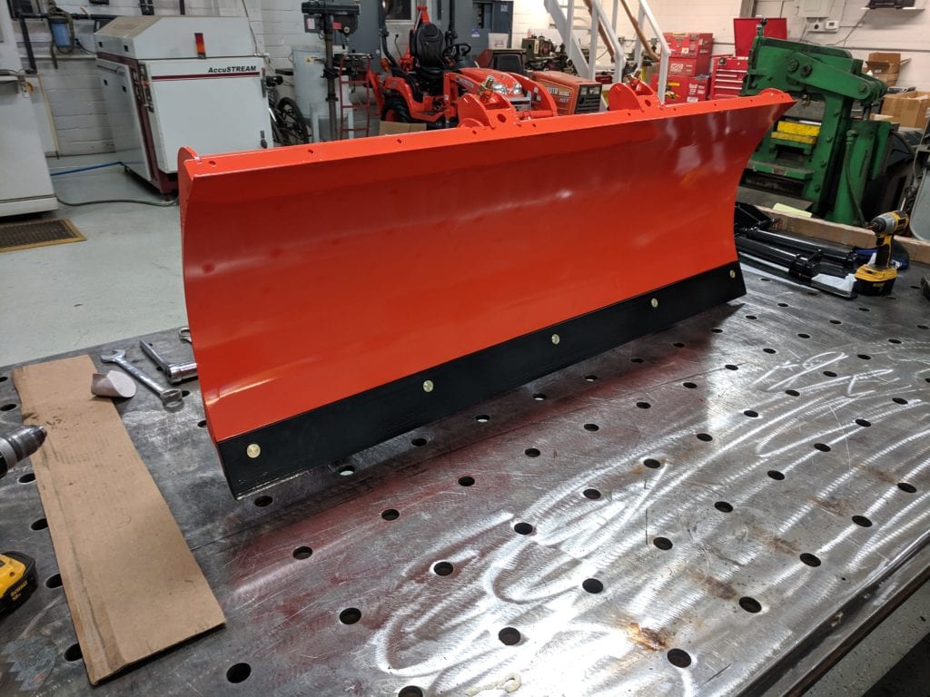 Quick attach snow plow attachments BX Kubota loader mounted plow